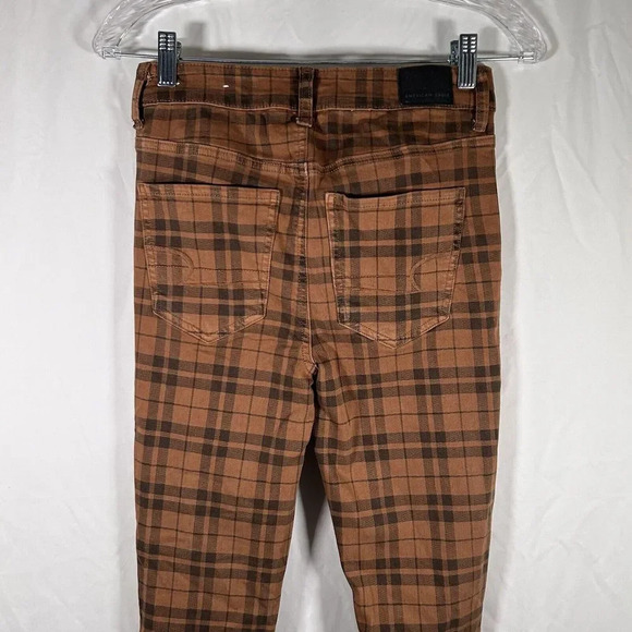 American Eagle Jeggings Women's 2 Brown Plaid Next Level Stretch Mid Rise - Picture 7 of 10